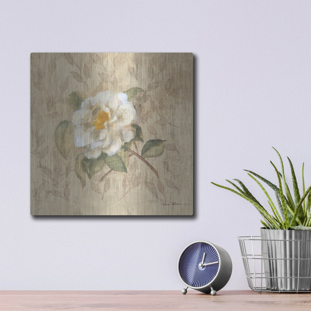 'White Floral 1' by Cheri Blum – Metal Wall Art, 12x12 room view