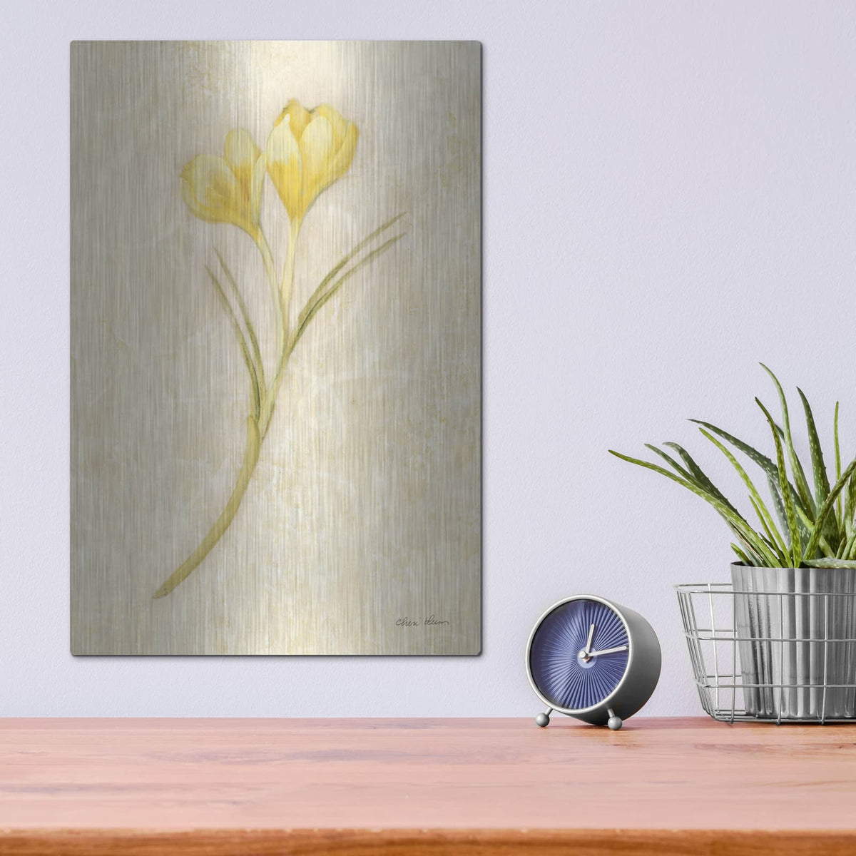 'Yellow Crocus Stem' by Cheri Blum – Metal Wall Art, 12x16 room view