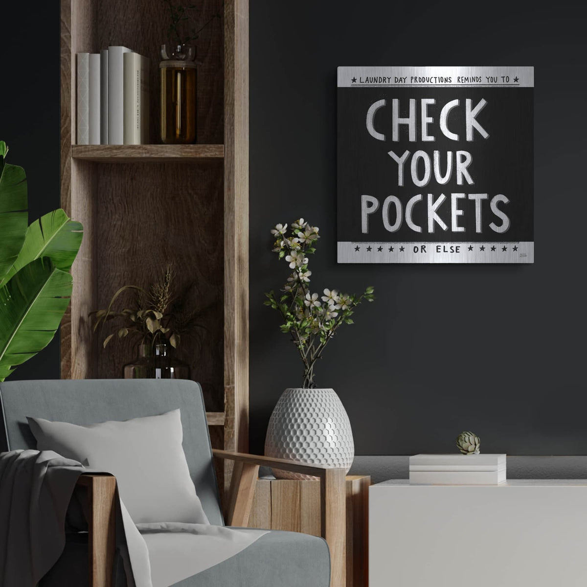 'Check Your Pockets' by Melissa Averinos – Metal Wall Art, 24x24 room view