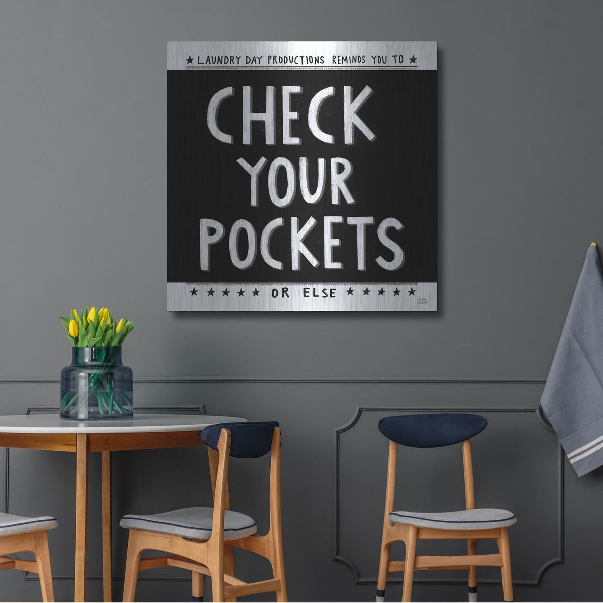 'Check Your Pockets' by Melissa Averinos – Metal Wall Art, 36x36 room view