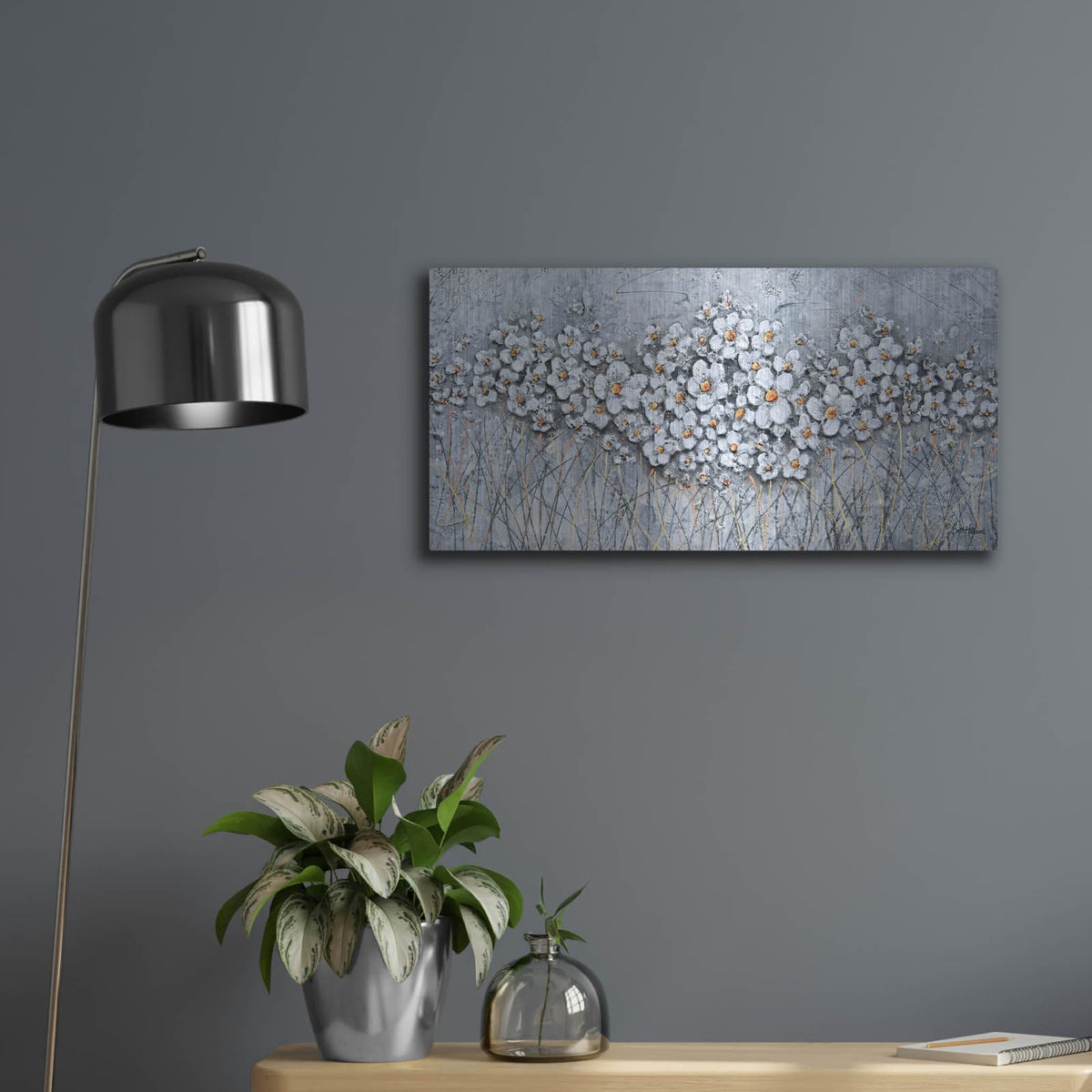 'Fields of Pearls' by Britt Hallowell – Metal Wall Art, 24x12 room view