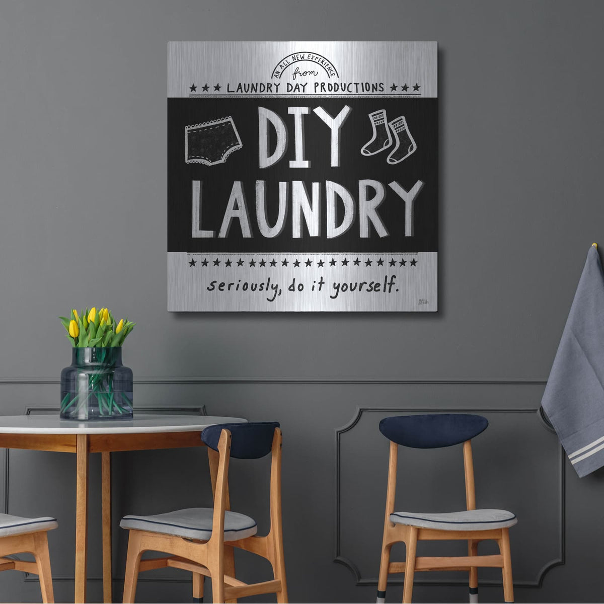 'Diy Laundry Bw' by Melissa Averinos – Metal Wall Art, 36x36 room view