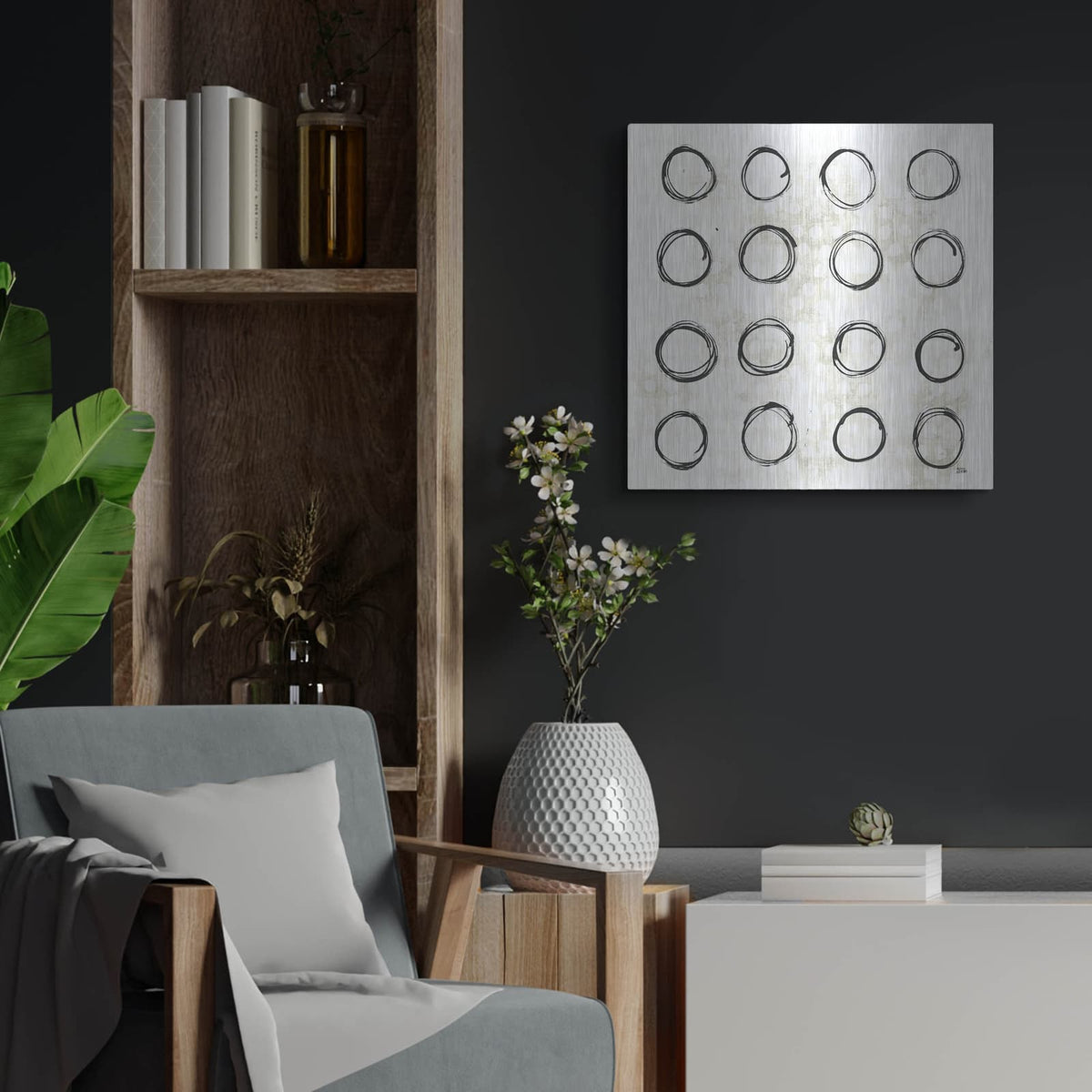 'Eclipse 3 Neutral' by Melissa Averinos – Metal Wall Art, 24x24 room view