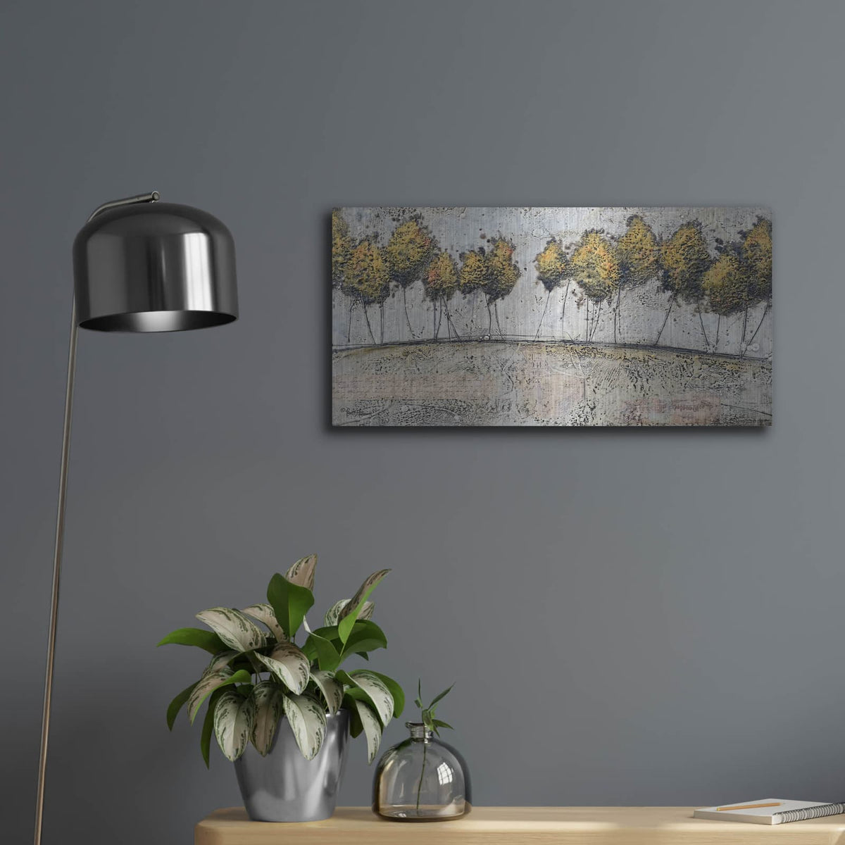 'A Route of Gold' by Britt Hallowell – Metal Wall Art, 24x12 room view