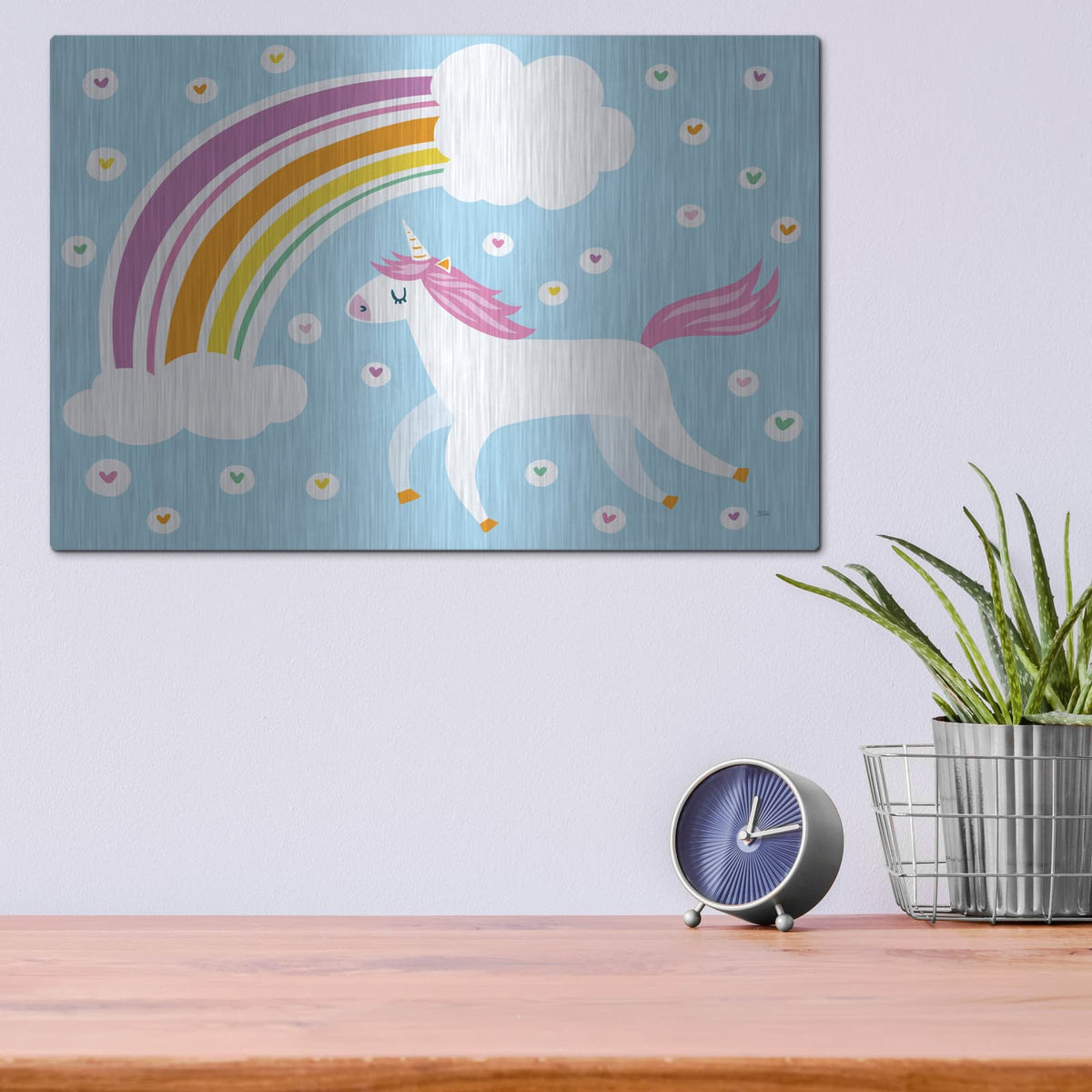 'Happy Unicorn' by Melissa Averinos – Metal Wall Art, 16x12 room view
