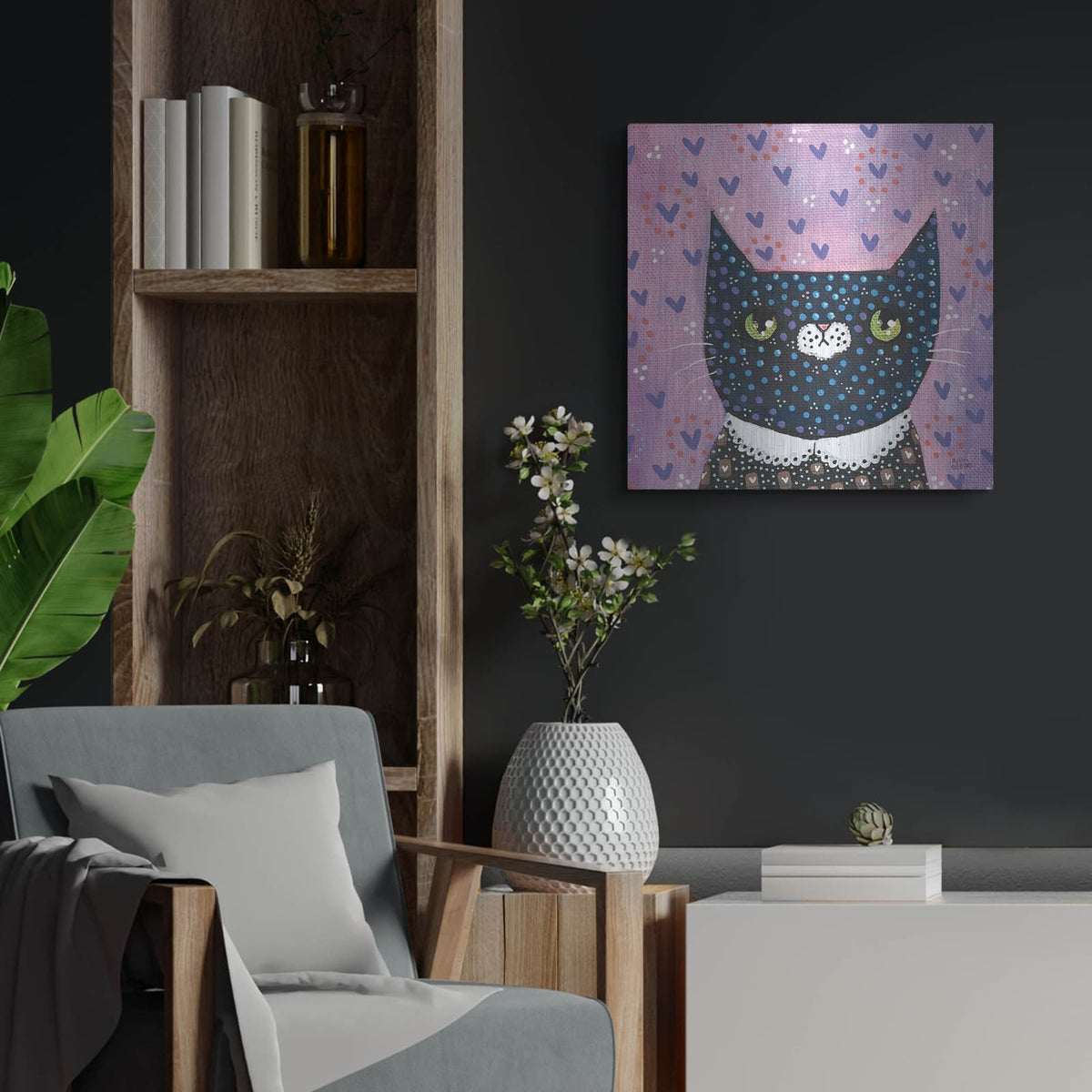 'Kooky Cat 1' by Melissa Averinos – Metal Wall Art, 24x24 room view