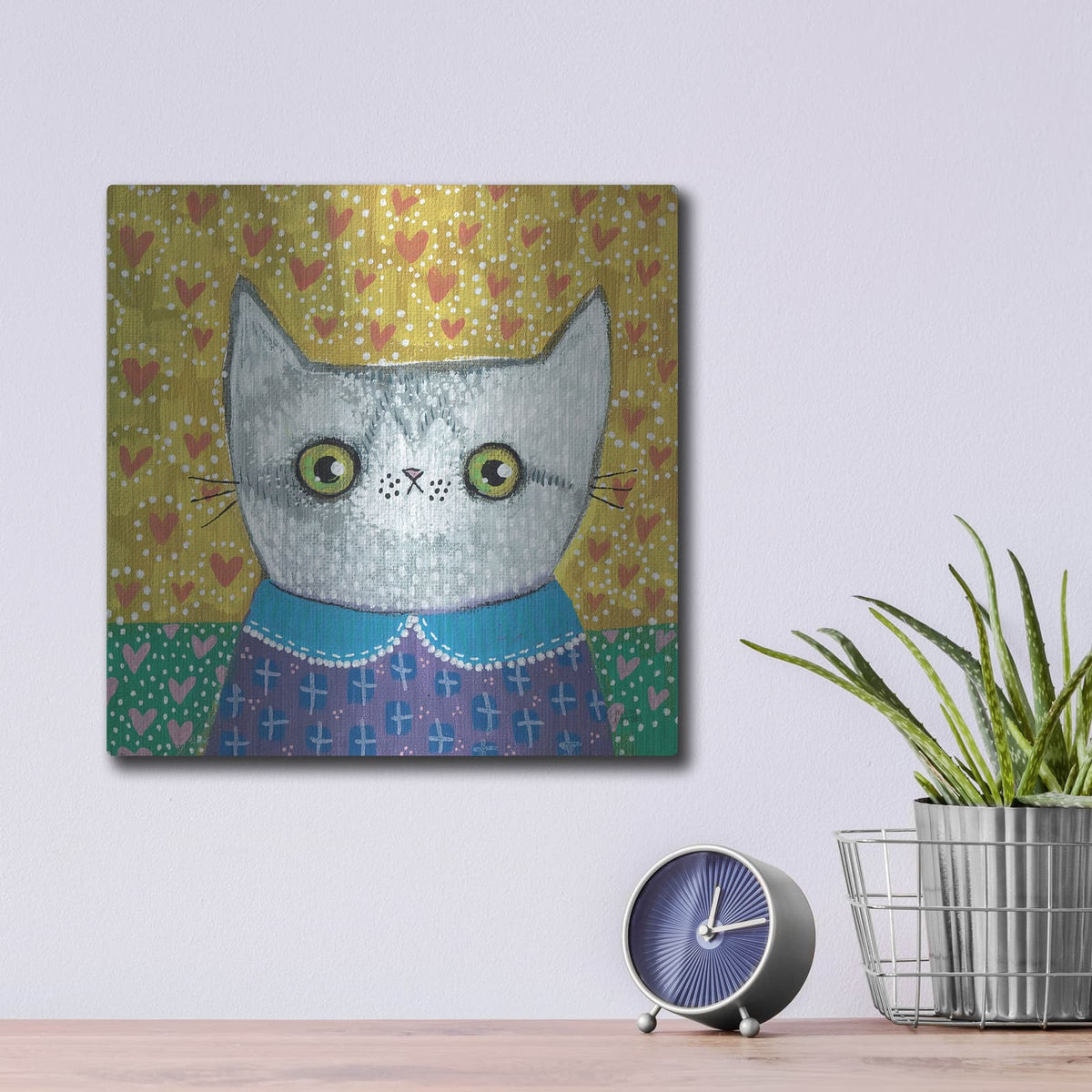 'Kooky Cat 2' by Melissa Averinos – Metal Wall Art, 12x12 room view