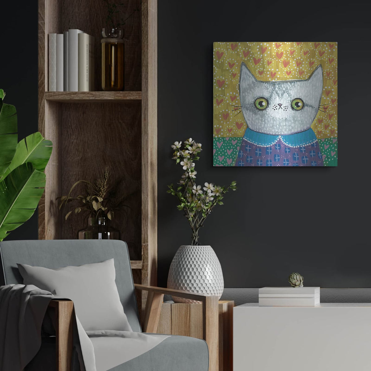 'Kooky Cat 2' by Melissa Averinos – Metal Wall Art, 24x24 room view