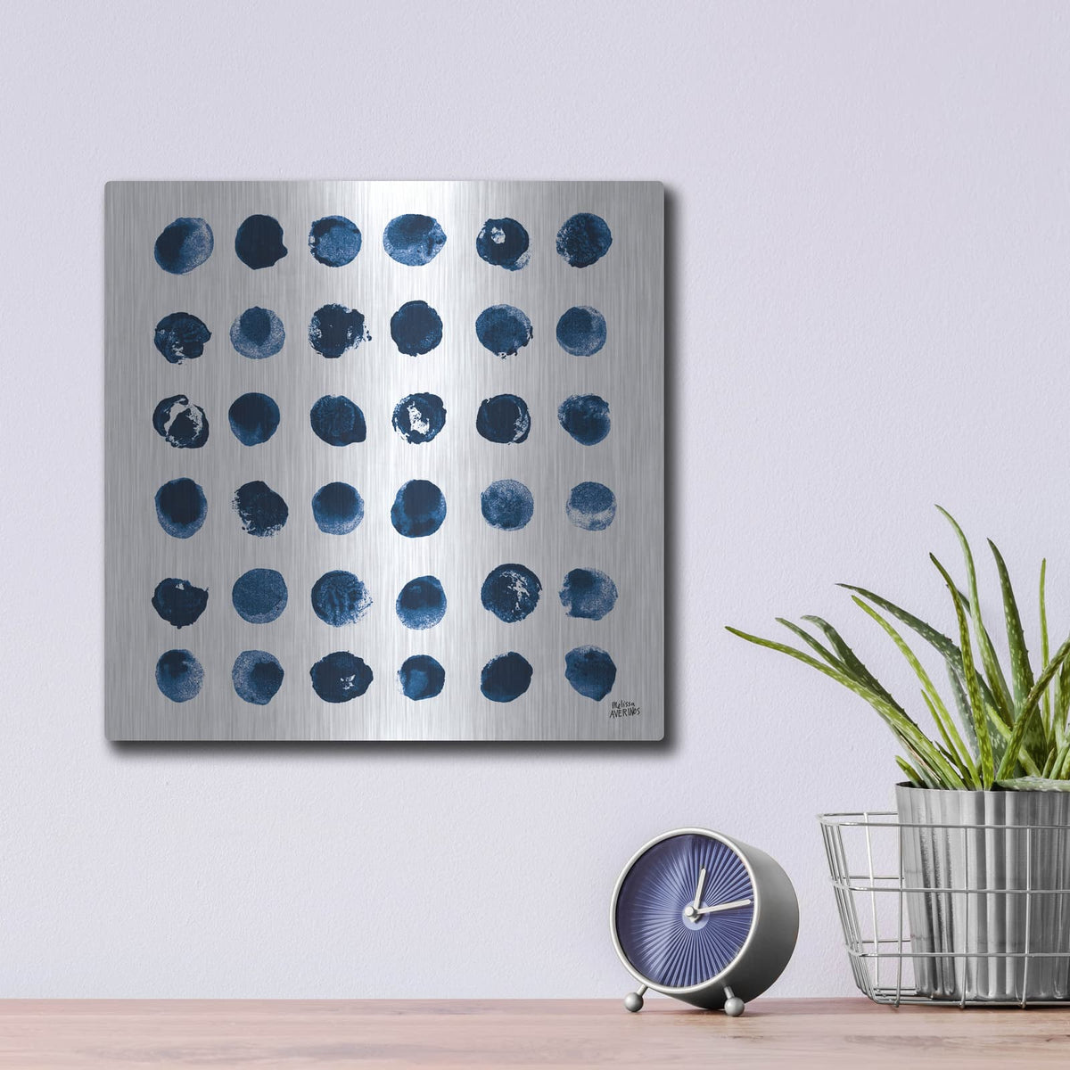 'Markmaking Blue Sq 1' by Melissa Averinos – Metal Wall Art, 12x12 room view