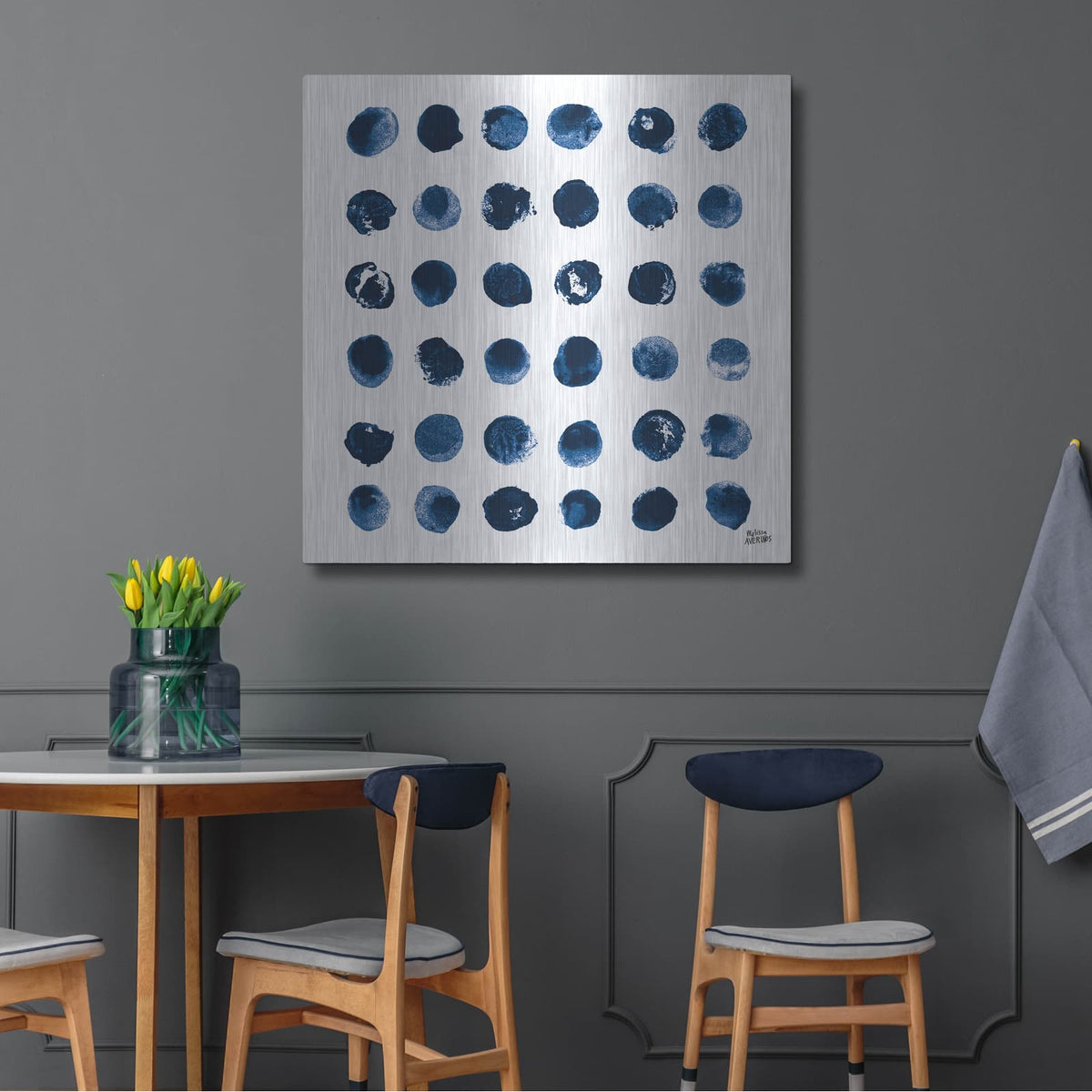 'Markmaking Blue Sq 1' by Melissa Averinos – Metal Wall Art, 36x36 room view