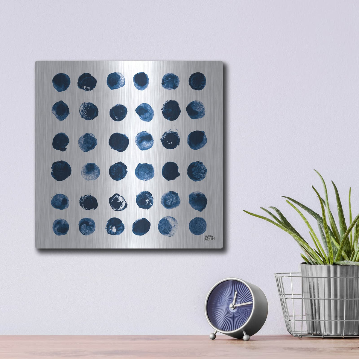 'Markmaking Blue Sq 2' by Melissa Averinos – Metal Wall Art, 12x12 room view