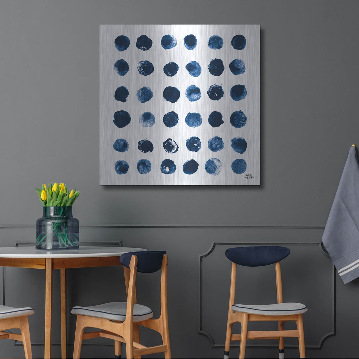 'Markmaking Blue Sq 2' by Melissa Averinos – Metal Wall Art, 36x36 room view