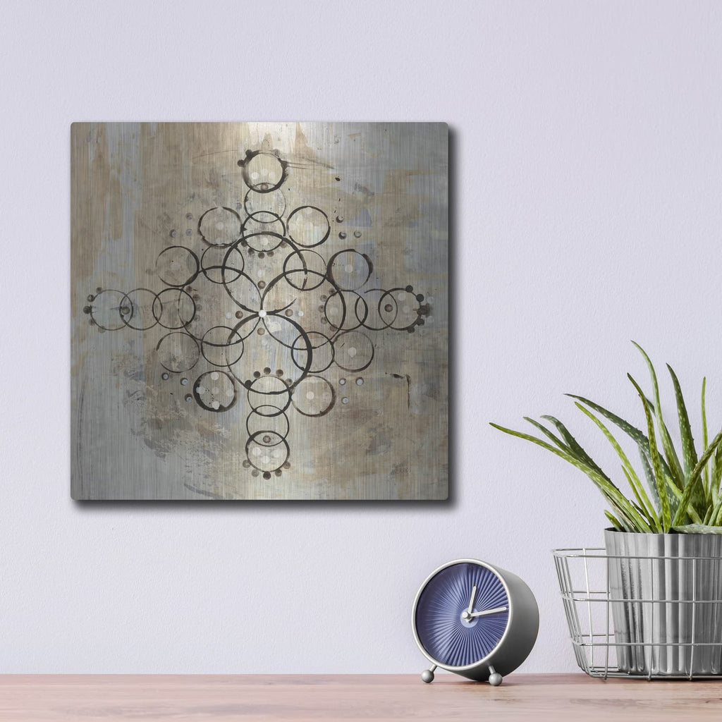 'Neutral Mandala 2' by Melissa Averinos – Metal Wall Art, 12x12 room view