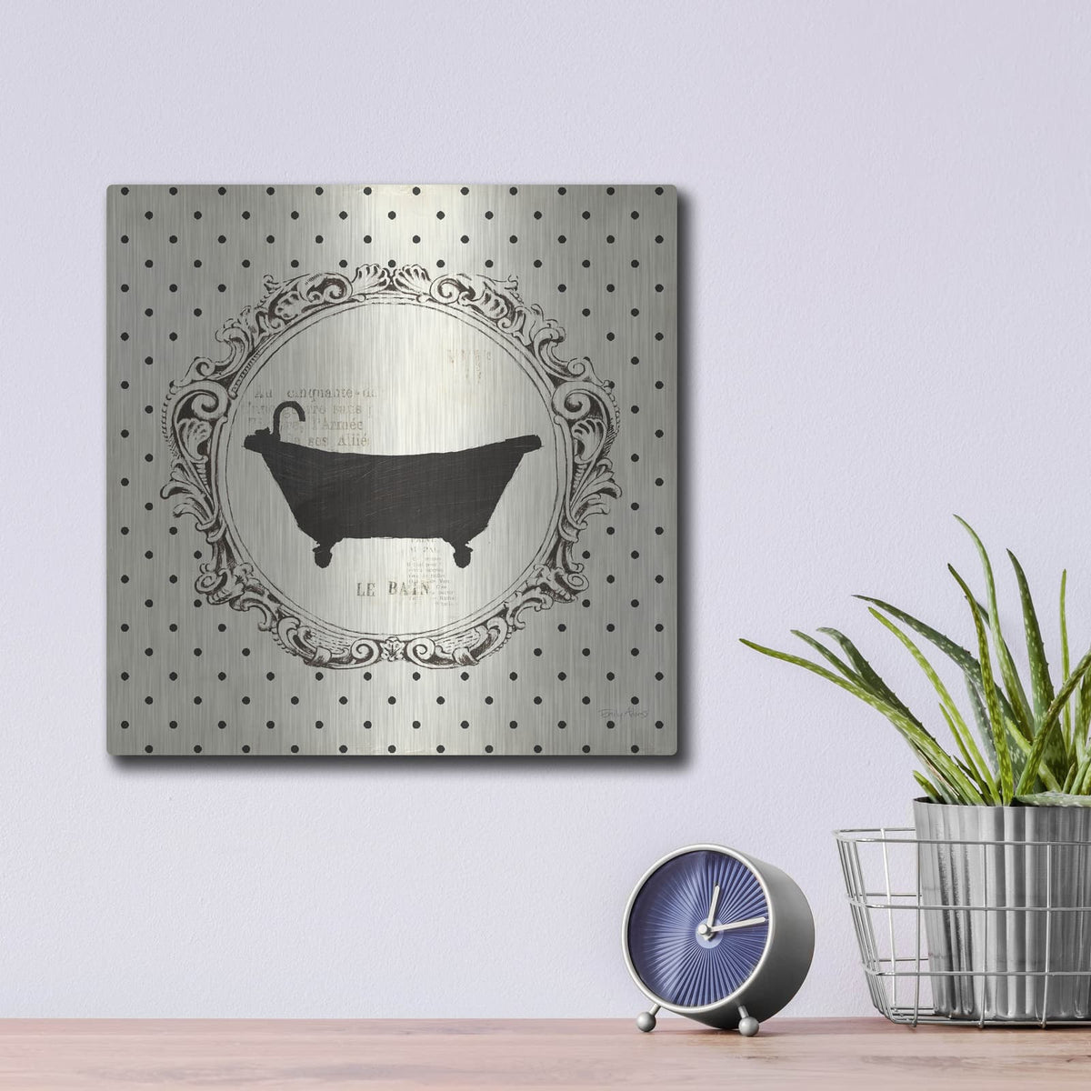 'Cartouche Bath' by Emily Adams – Metal Wall Art, 12x12 room view