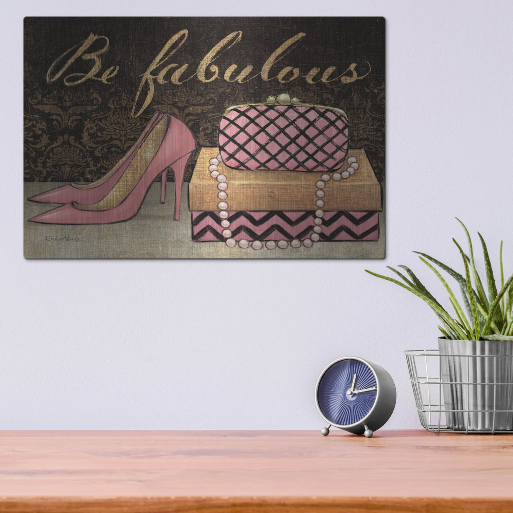 'Shoe Fetish Be Fabulous' by Emily Adams – Metal Wall Art, 16x12 room view