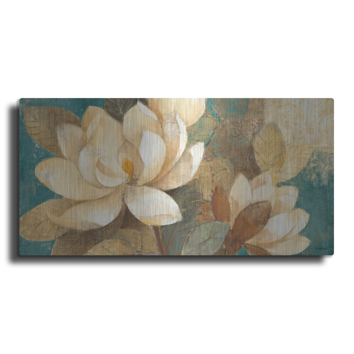 'Turquoise Magnolias' by Albena Hristova – Metal Wall Art