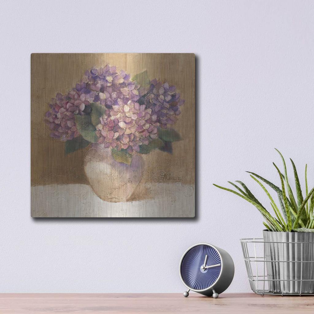 'Purple Bouquet 1' by Albena Hristova – Metal Wall Art, 12x12 room view