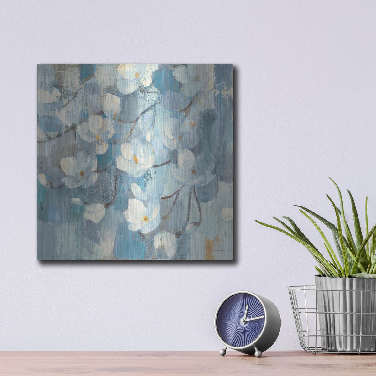 'Magnolias In Spring 1' by Albena Hristova – Metal Wall Art, 12x12 room view