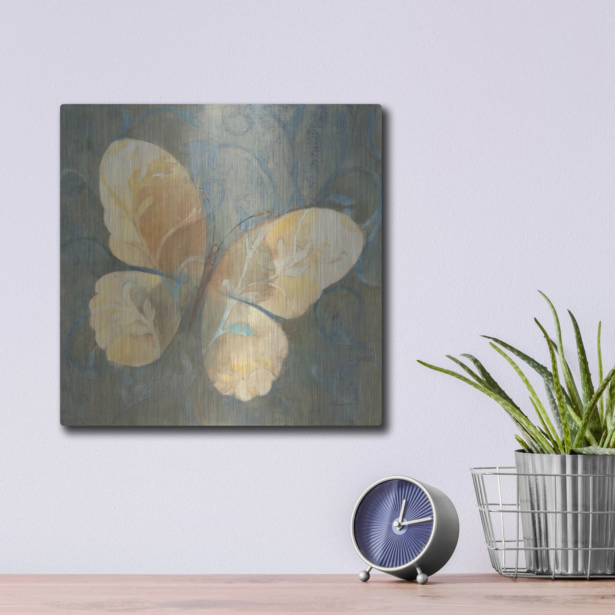 'Damask Butterfly 2' by Albena Hristova – Metal Wall Art, 12x12 room view