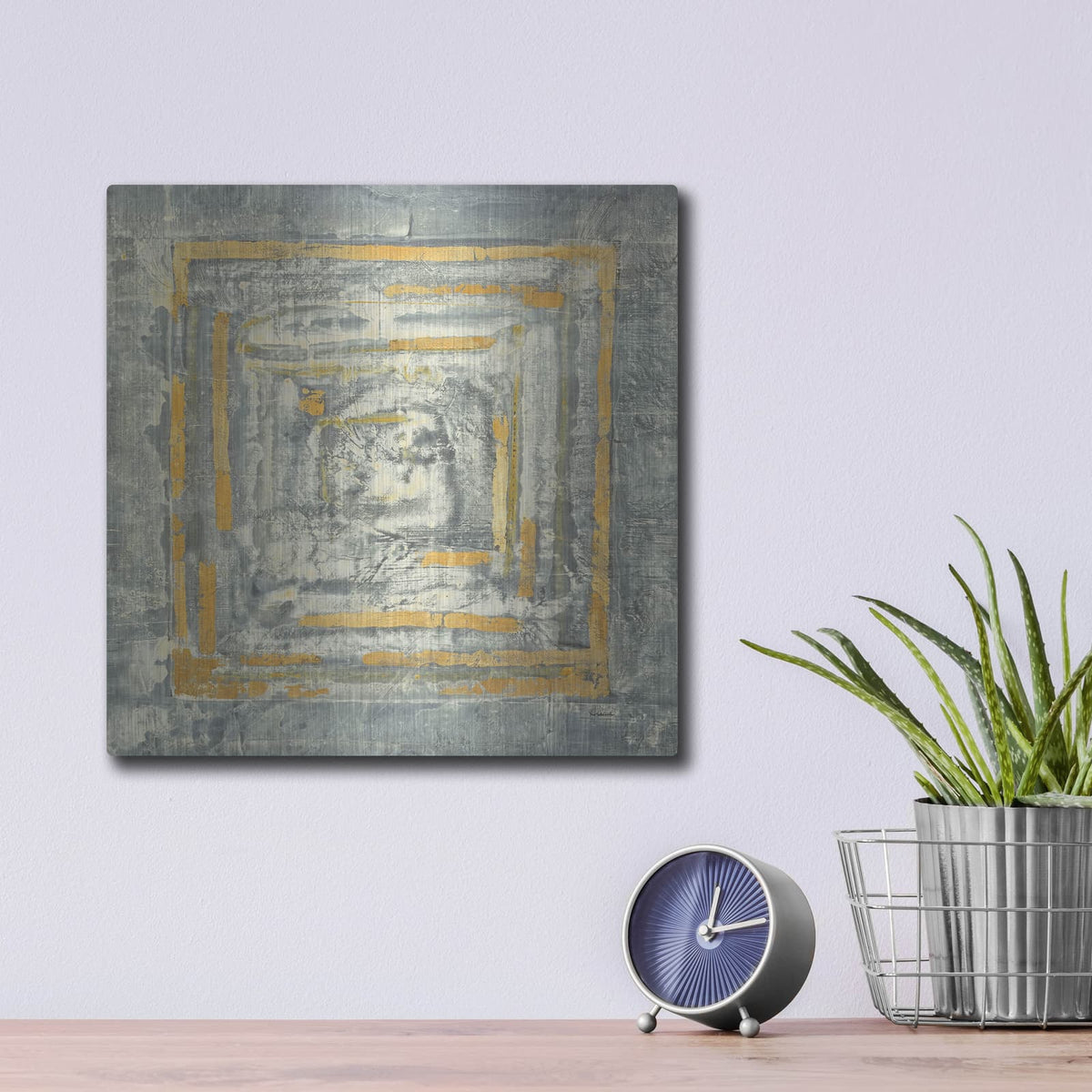 'Gold Tapestry I Gold And White' by Albena Hristova – Metal Wall Art, 12x12 room view