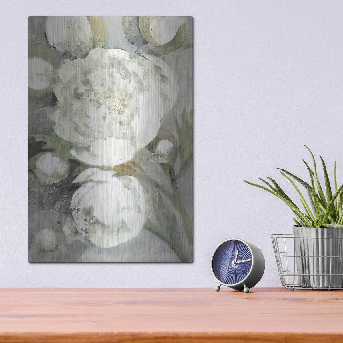 'Favorite White Peonies' by Albena Hristova – Metal Wall Art, 12x16 room view