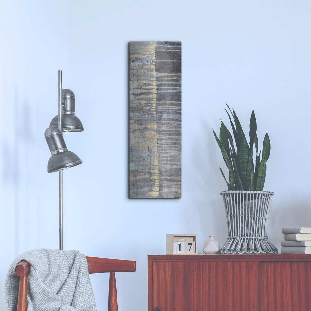 'Tectonic 2 Gold' by Albena Hristova – Metal Wall Art, 12x36 room view