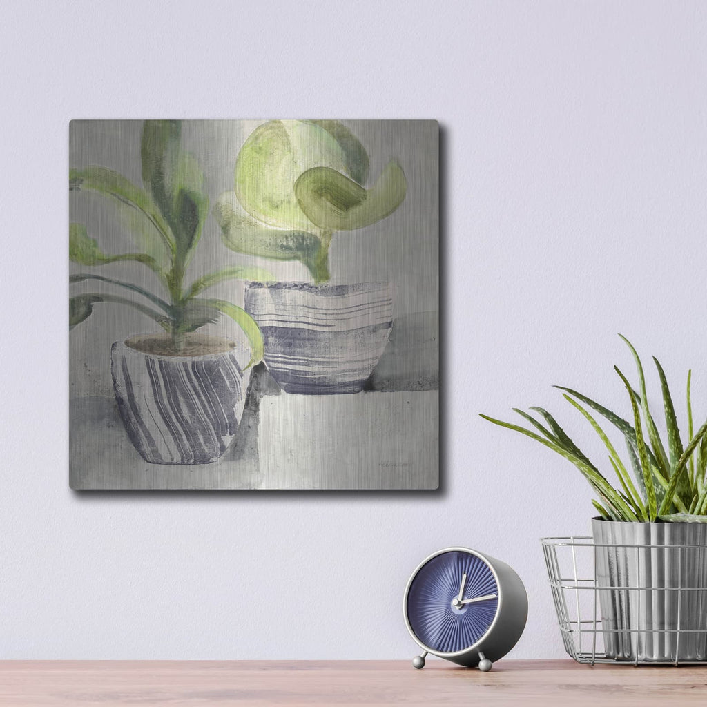'Greenery Still Life With Navy' by Albena Hristova – Metal Wall Art, 12x12 room view