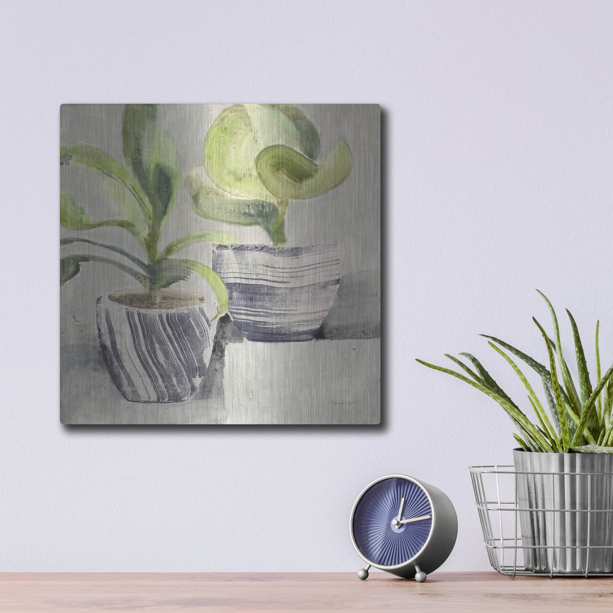'Greenery Still Life With Navy' by Albena Hristova – Metal Wall Art, 12x12 room view