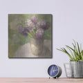 'Purple Hyacinths In Vase Green' by Albena Hristova – Metal Wall Art, 12x12 room view