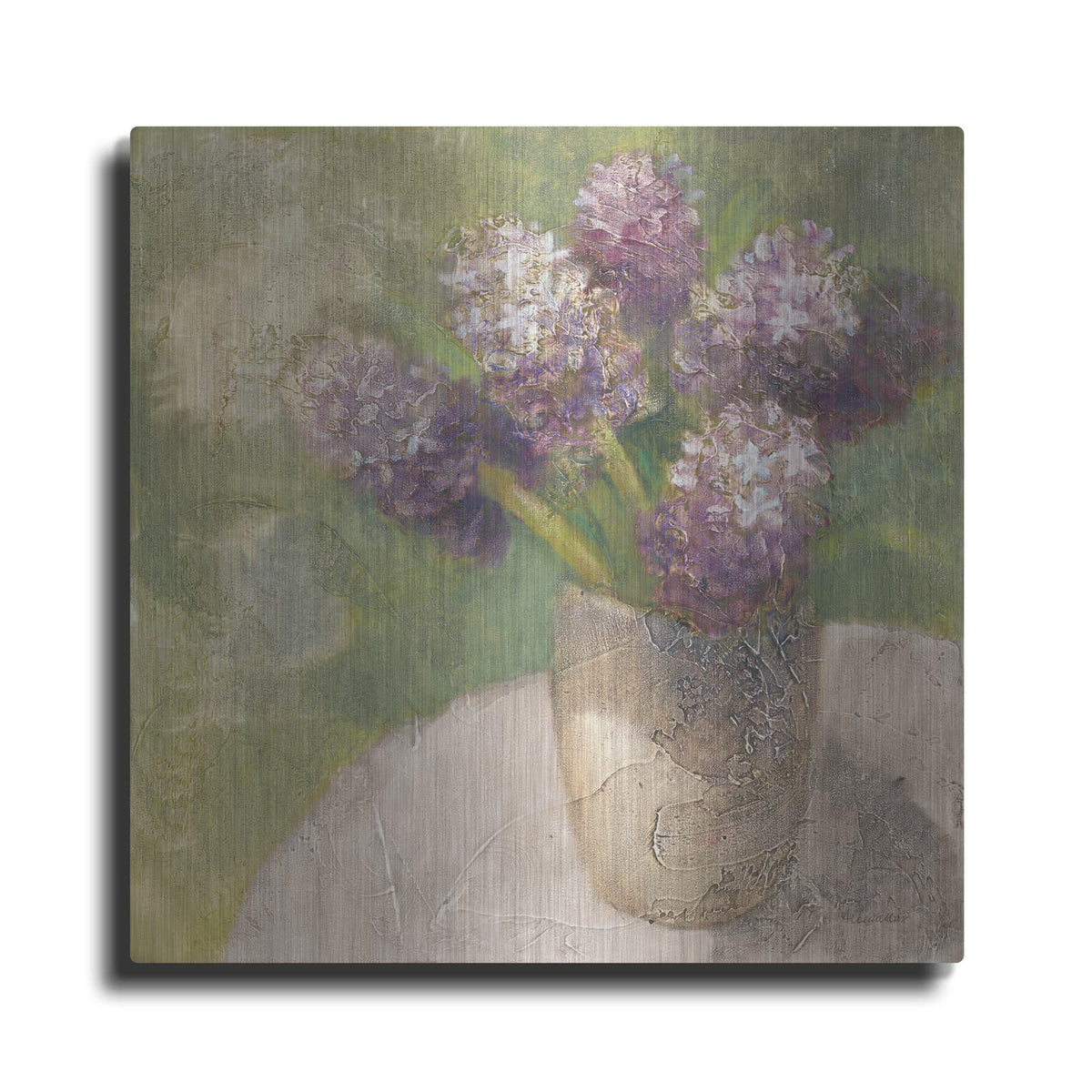 'Purple Hyacinths In Vase Green' by Albena Hristova – Metal Wall Art