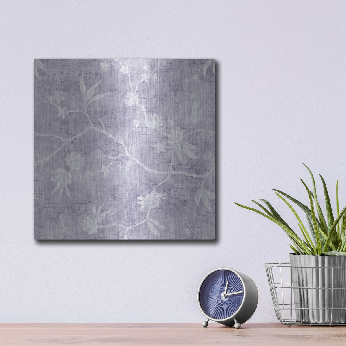 'Vines On Lavender' by Albena Hristova – Metal Wall Art, 12x12 room view