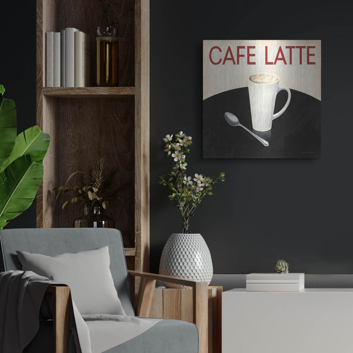 'Cafe Moderne 1' by Marco Fabiano – Metal Wall Art, 24x24 room view
