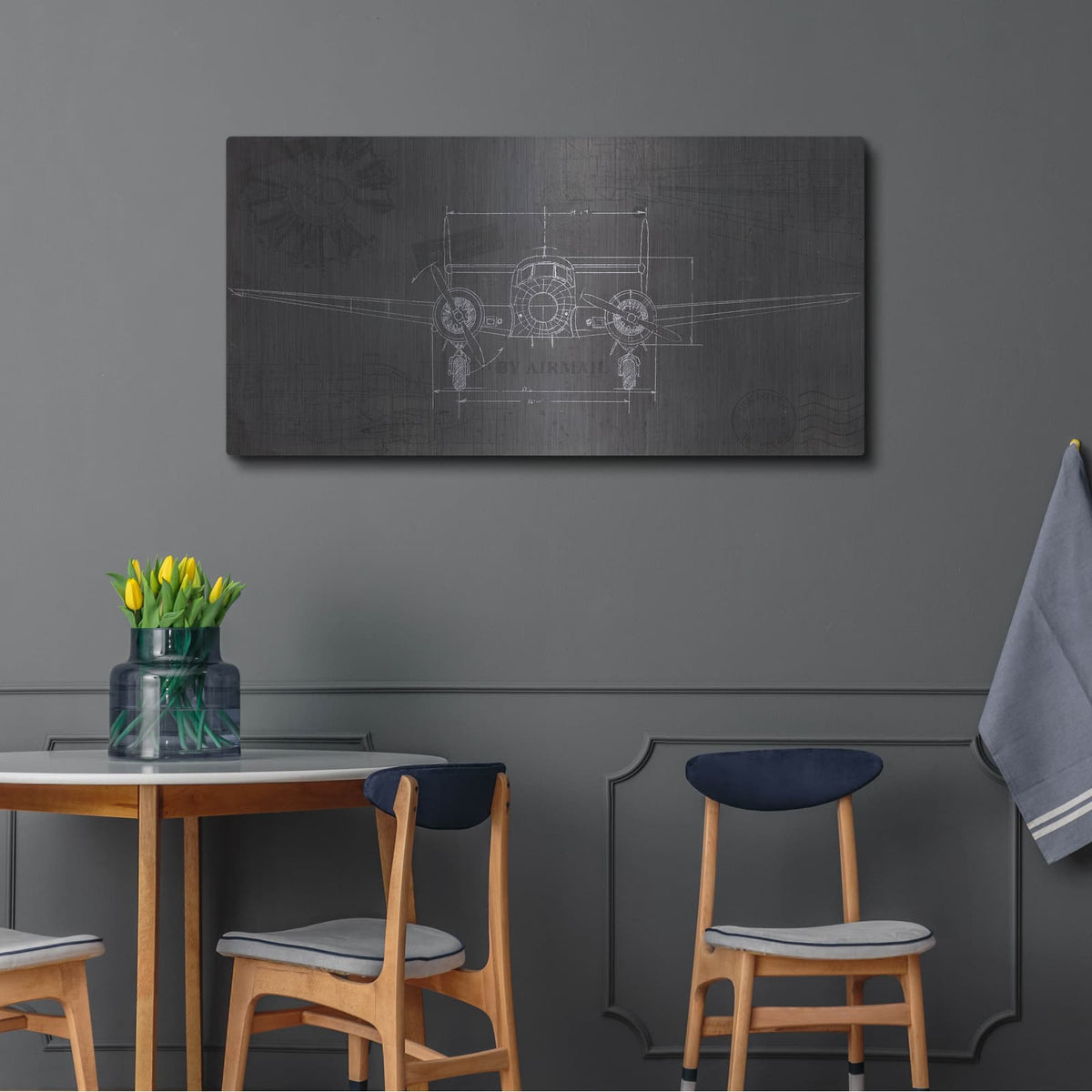 'Plane Blueprint 4 Wings' by Marco Fabiano – Metal Wall Art, 48x24 room view