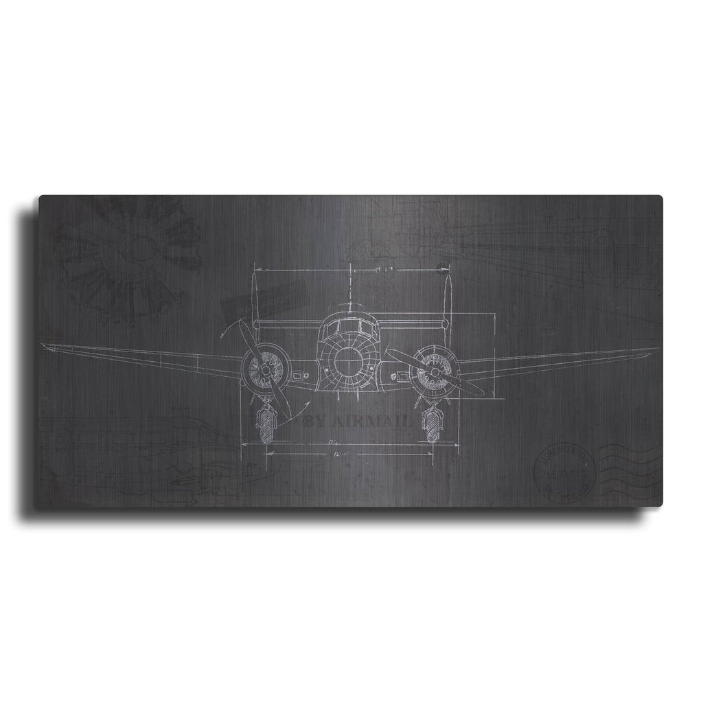 'Plane Blueprint 4 Wings' by Marco Fabiano – Metal Wall Art