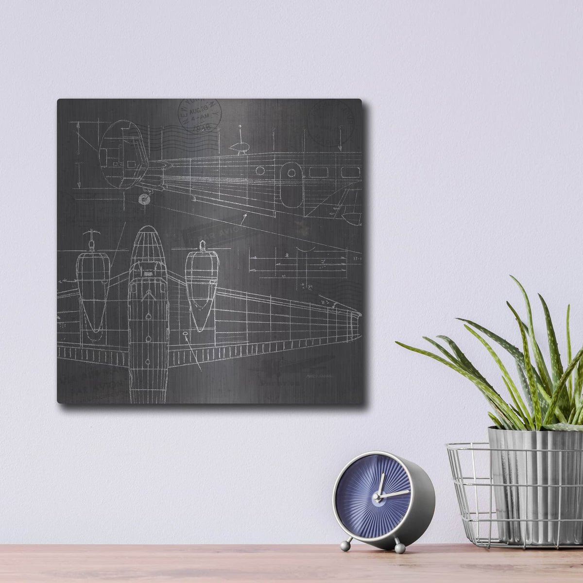 'Plane Blueprint 2' by Marco Fabiano – Metal Wall Art, 12x12 room view