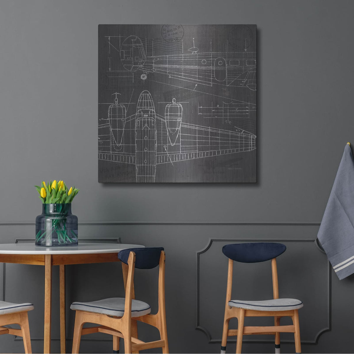 'Plane Blueprint 2' by Marco Fabiano – Metal Wall Art, 36x36 room view