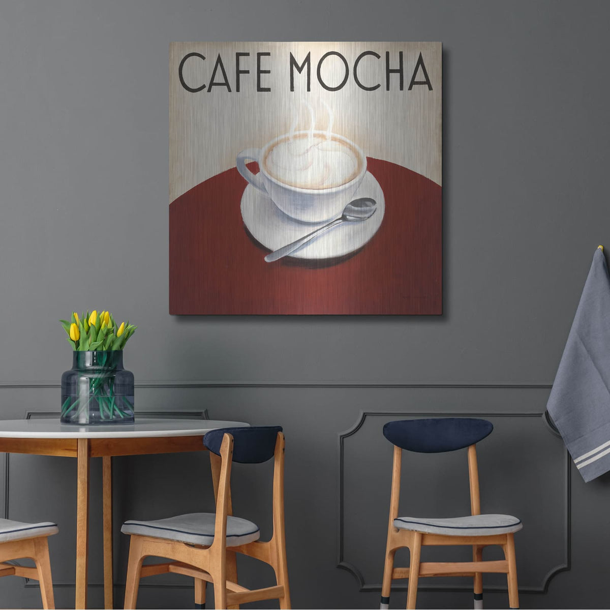 'Cafe Moderne V' by Marco Fabiano – Metal Wall Art, 36x36 room view