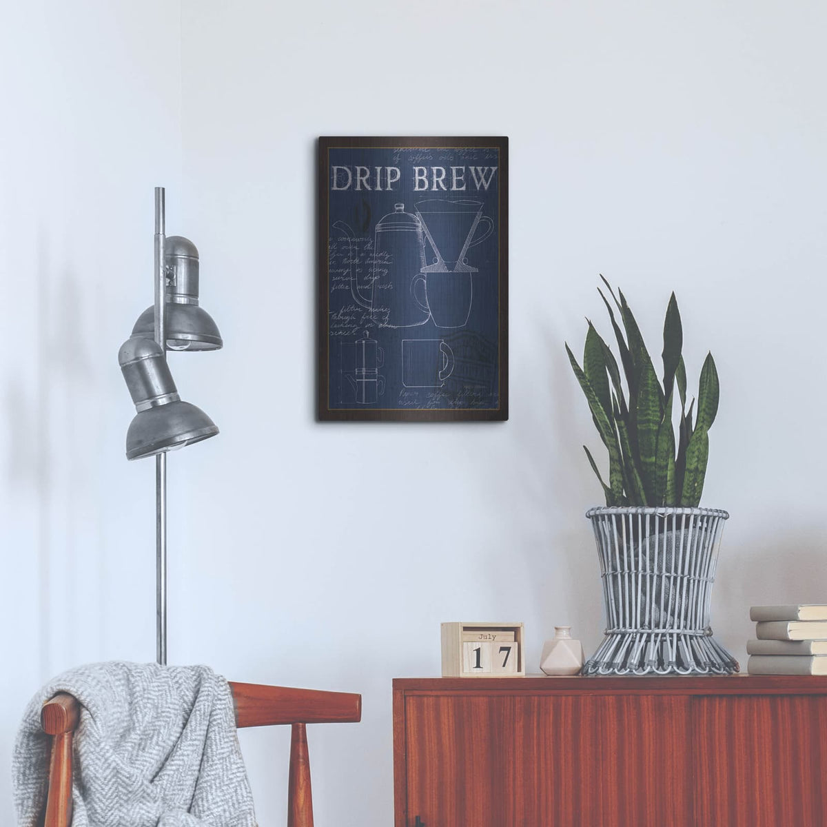 'Coffee Blueprint 3 Indigo' by Marco Fabiano – Metal Wall Art, 16x24 room view