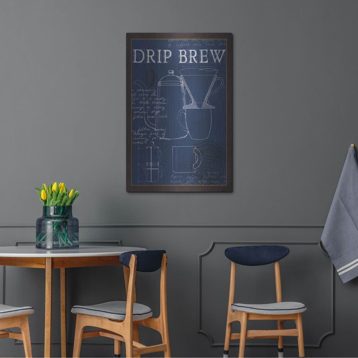 'Coffee Blueprint 3 Indigo' by Marco Fabiano – Metal Wall Art, 24x36 room view