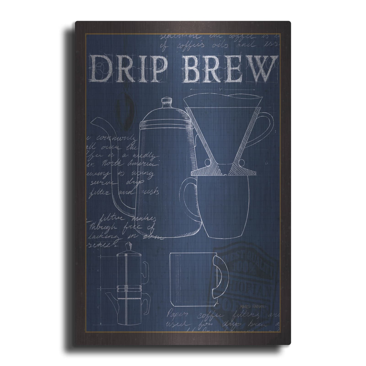 'Coffee Blueprint 3 Indigo' by Marco Fabiano – Metal Wall Art