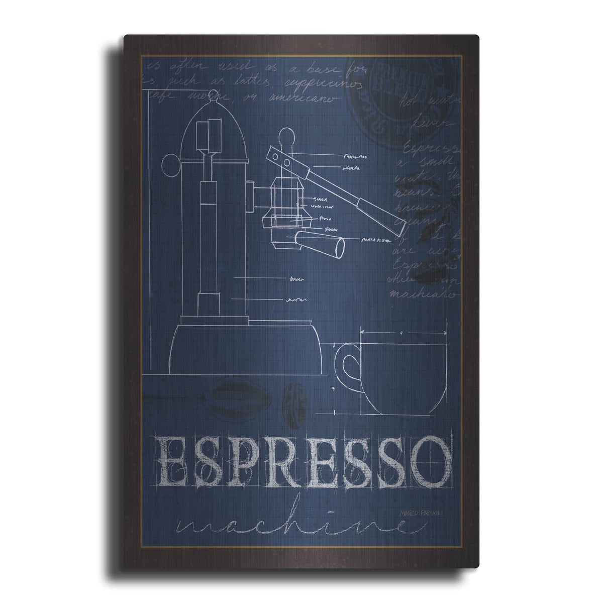 'Coffee Blueprint 4 Indigo' by Marco Fabiano – Metal Wall Art