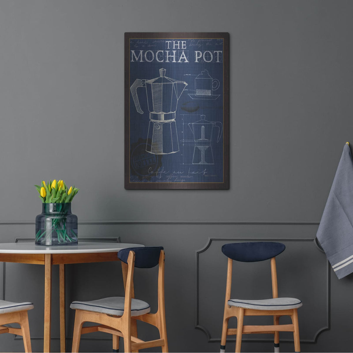 'Coffee Blueprint 2 Indigo' by Marco Fabiano – Metal Wall Art, 24x36 room view
