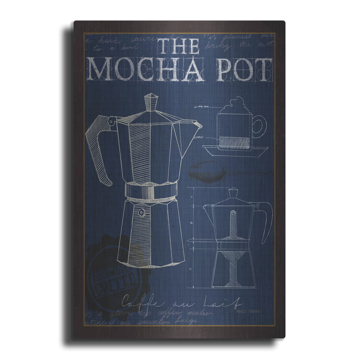 'Coffee Blueprint 2 Indigo' by Marco Fabiano – Metal Wall Art