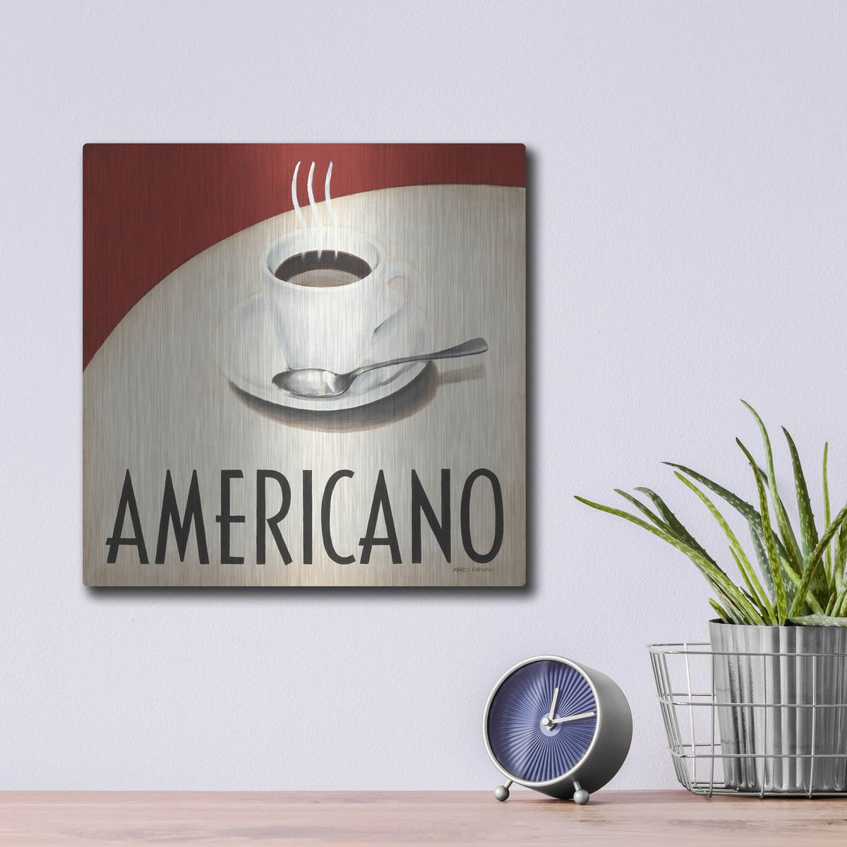 'Cafe Moderne 3' by Marco Fabiano – Metal Wall Art, 12x12 room view