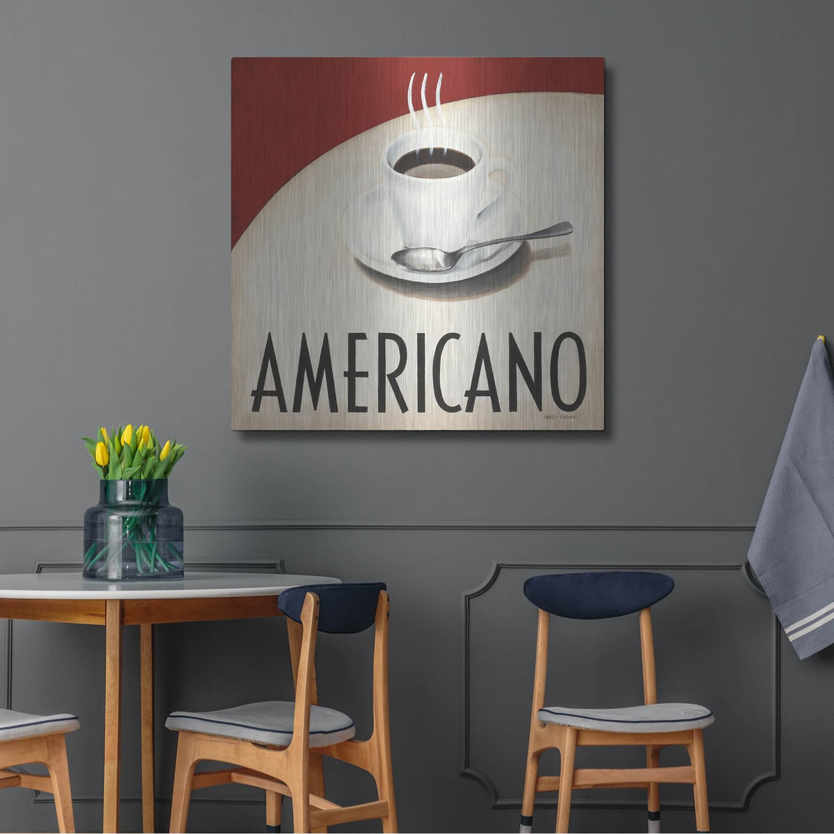 'Cafe Moderne 3' by Marco Fabiano – Metal Wall Art, 36x36 room view