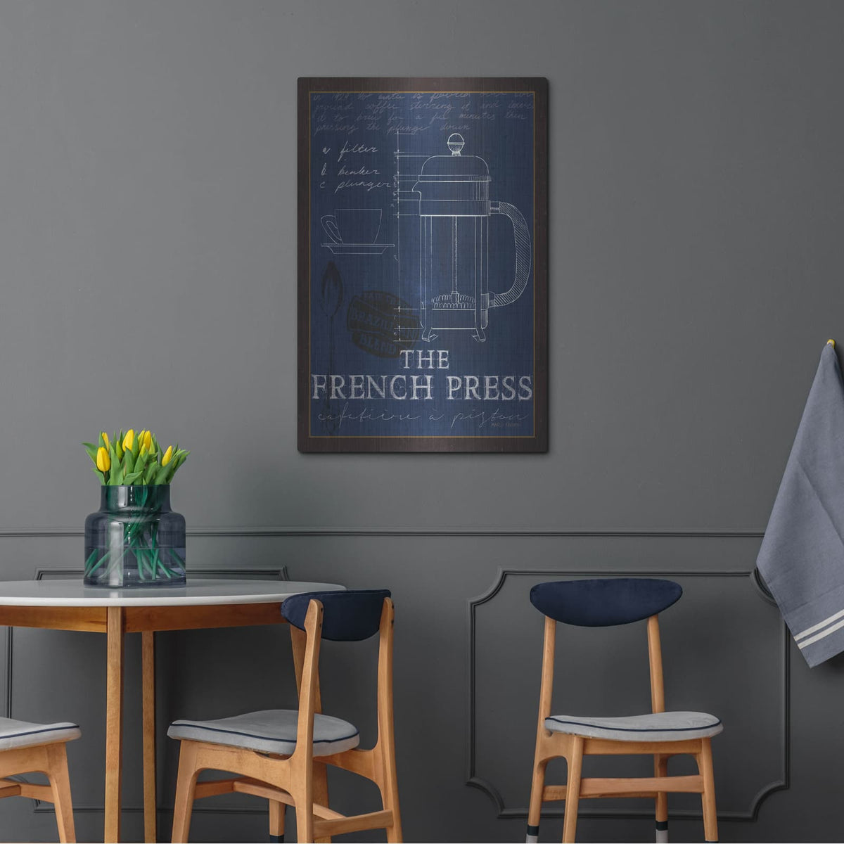 'Coffee Blueprint 1 1ndigo' by Marco Fabiano – Metal Wall Art, 24x36 room view