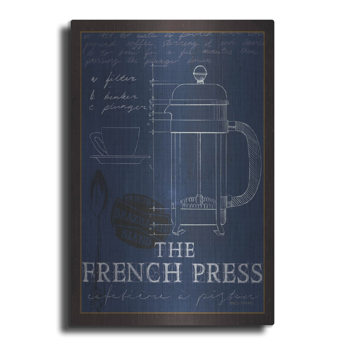 'Coffee Blueprint 1 1ndigo' by Marco Fabiano – Metal Wall Art