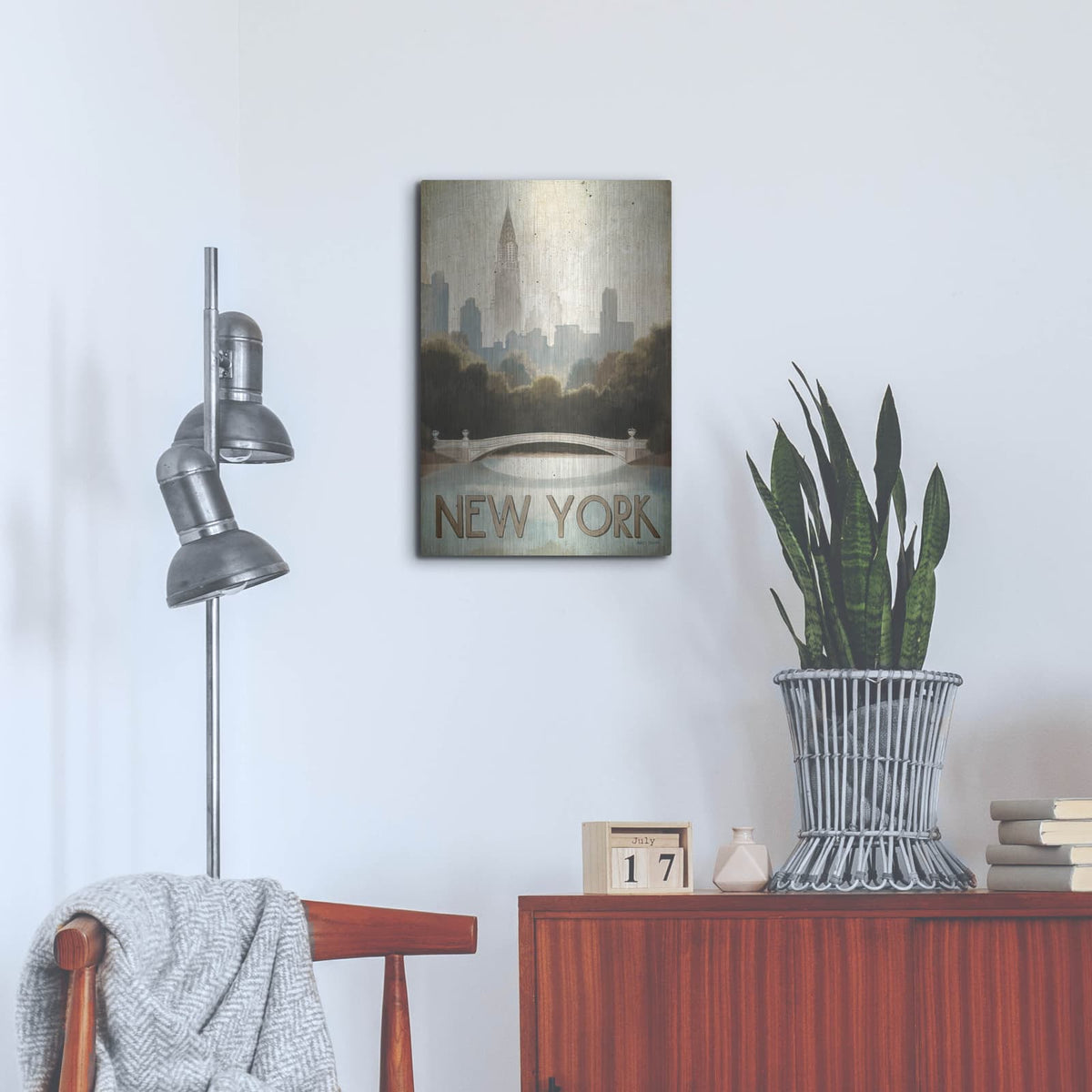 'City Skyline New York Vintage V2' by Marco Fabiano – Metal Wall Art, 16x24 room view