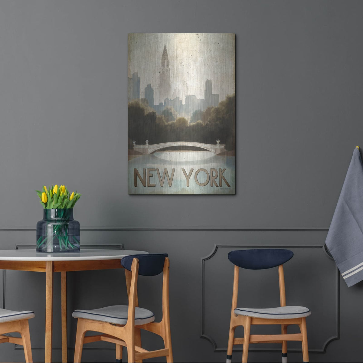 'City Skyline New York Vintage V2' by Marco Fabiano – Metal Wall Art, 24x36 room view