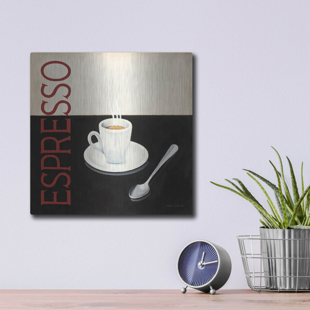 'Cafe Moderne 4' by Marco Fabiano – Metal Wall Art, 12x12 room view